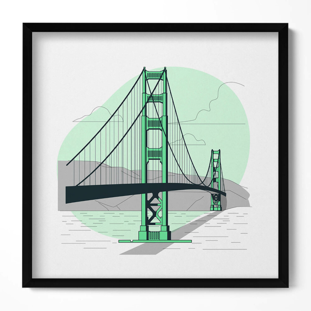Obraz v rámu efektivní Kresba mostu Golden Gate