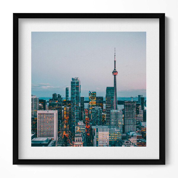 Obraz v rámu efektivní Panorama města ve večerních hodinách