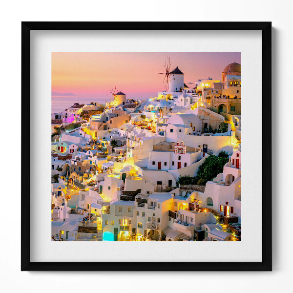 Obraz v rámu efektivní Architektura Santorini ve večerním Řecku