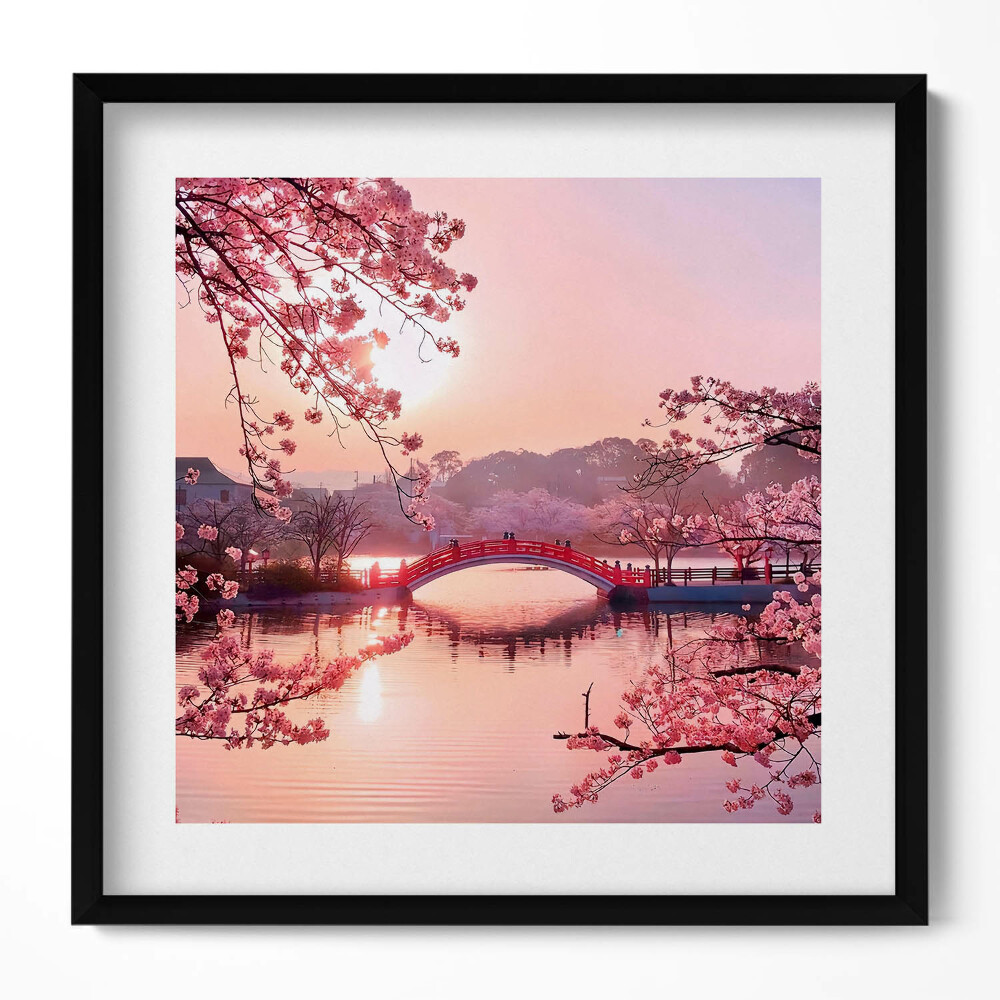 Obraz v rámu efektivní Třešňové květy a most - japonský styl
