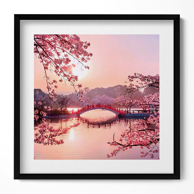 Obraz v rámu efektivní Třešňové květy a most - japonský styl