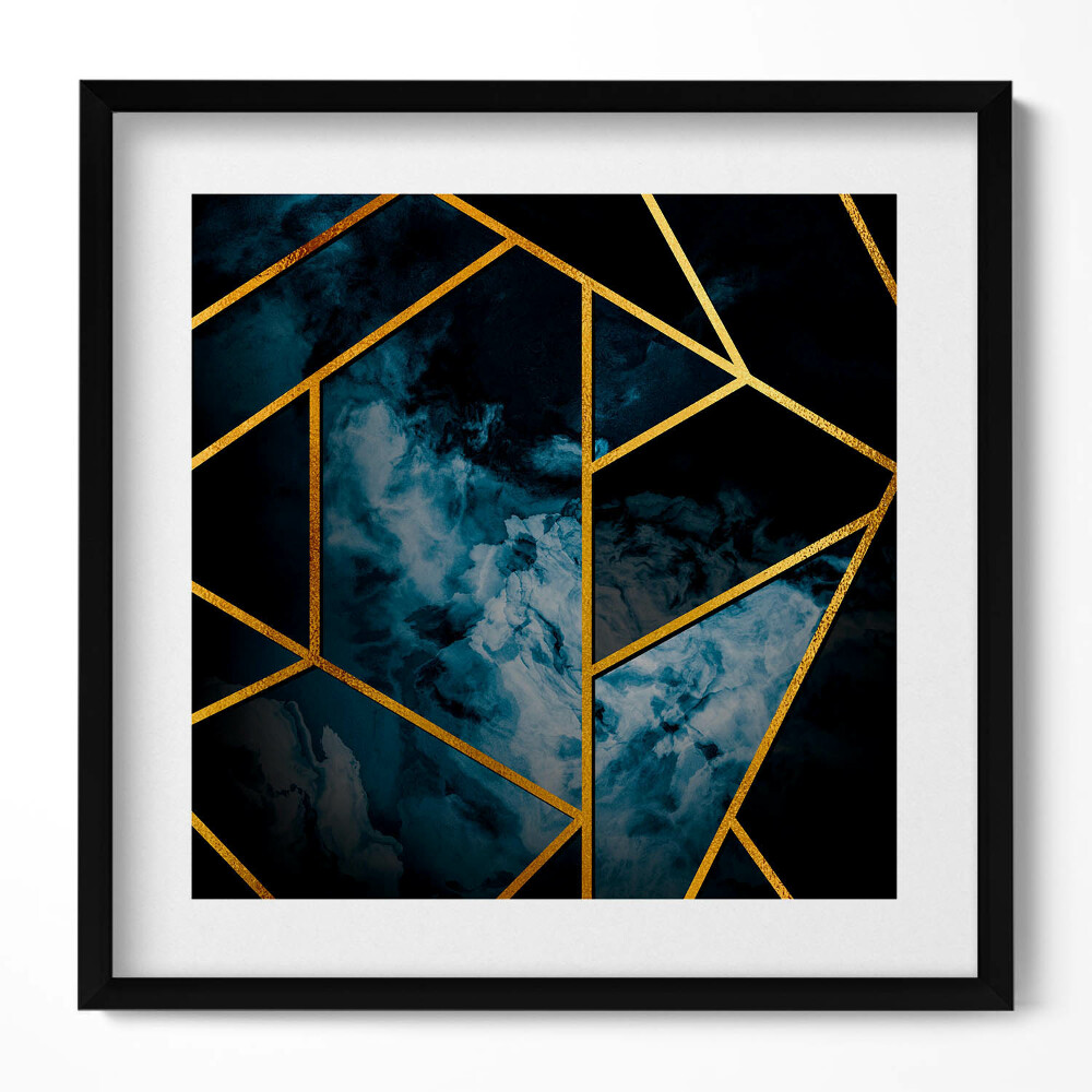 Obraz v rámu efektivní Tmavá geometrická abstrakce se zlatem