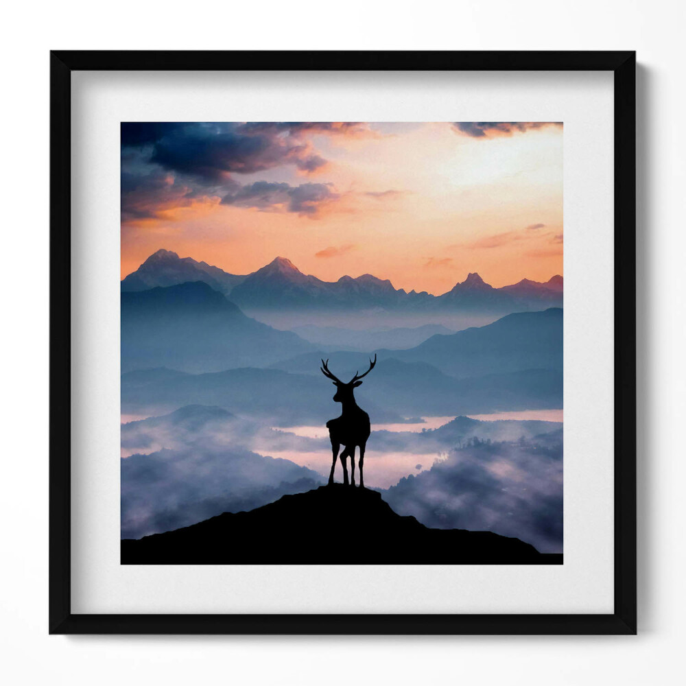 Obraz v rámu efektivní Jelen na vrcholcích hor