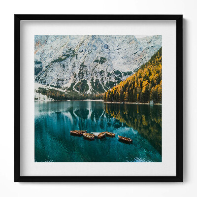 Obraz v rámu efektivní Krajina horského jezera a lodě