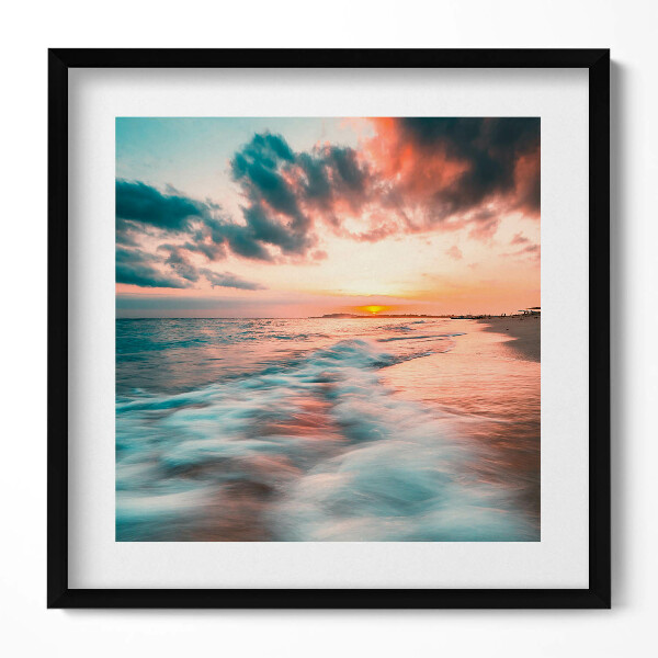 Obraz v rámu efektivní Romantický západ slunce nad mořskými vlnami