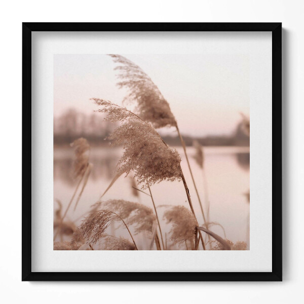 Obraz v rámu efektivní Romantická krajina trávy a jezera v boho stylu