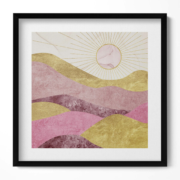 Obraz v rámu efektivní Abstraktní krajina zlatých hor a slunce