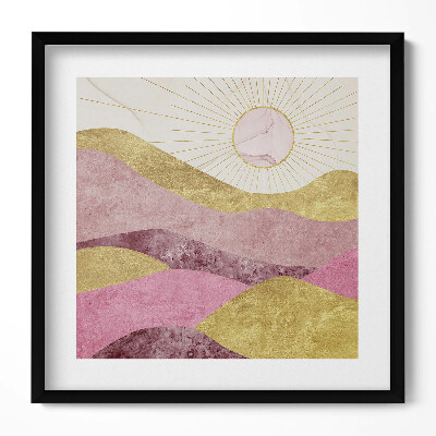 Obraz v rámu efektivní Abstraktní krajina zlatých hor a slunce