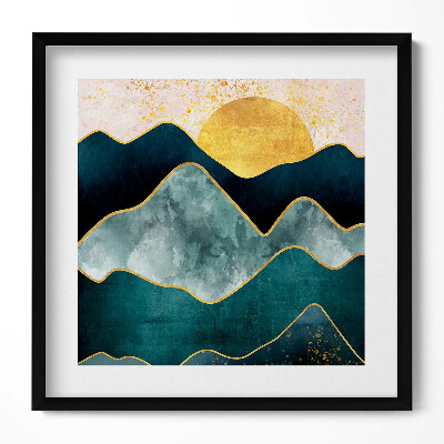 Obraz v rámu efektivní Abstraktní krajina hor a zlatého slunce