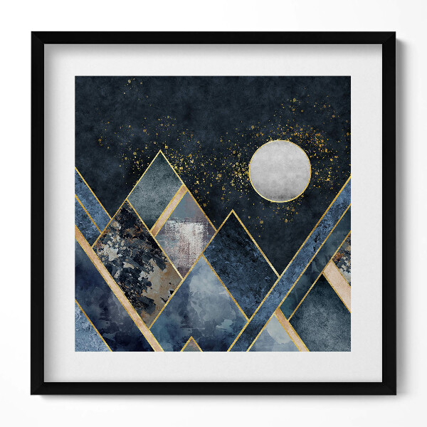 Obraz v rámu efektivní Abstraktní krajina hor v noci a měsíc