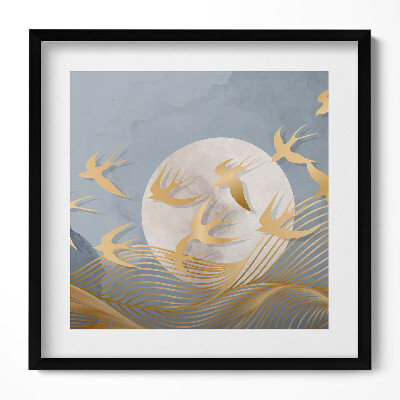 Obraz v rámu efektivní Ilustrace měsíce a létajících ptáků