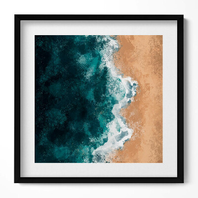 Obraz v rámu efektivní Ilustrace mořských vln a pláže z ptačí perspektivy