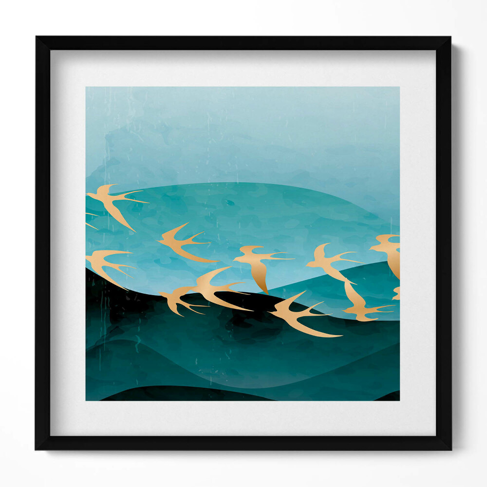 Obraz v rámu efektivní Ilustrace zlatých ptáků na obloze