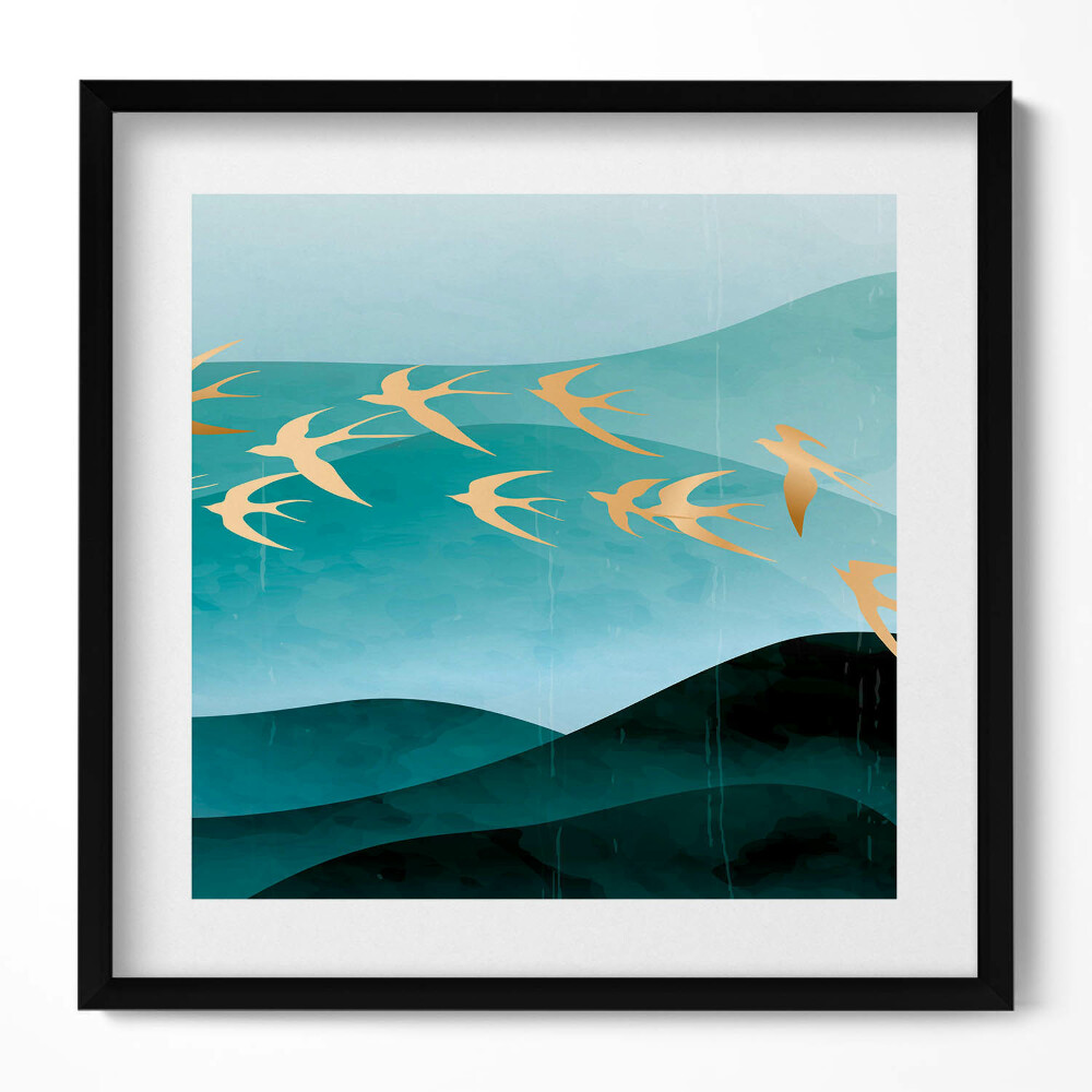 Obraz v rámu efektivní Ilustrace zlatých ptáků na obloze