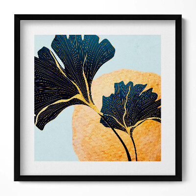 Obraz v rámu efektivní Ilustrace listů ginkgo se zlatým sluncem