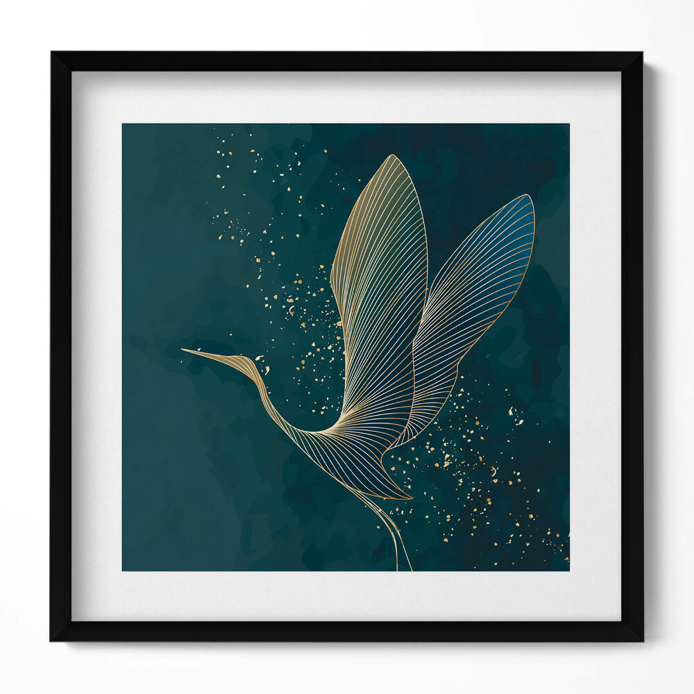 Obraz v rámu efektivní Abstraktní jeřáb ve zlatě