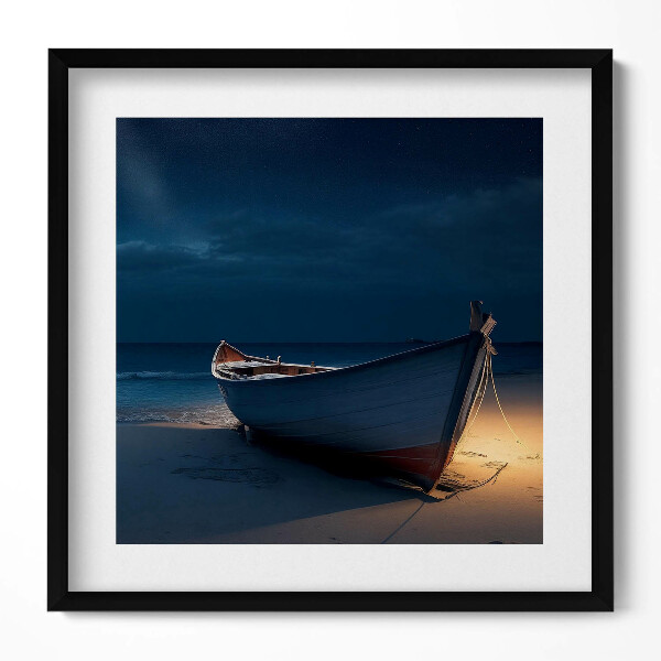 Obraz v rámu efektivní Loď na břehu pláže v noci