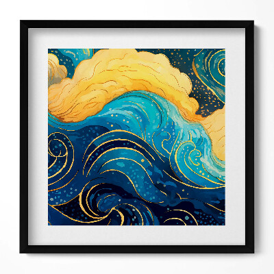 Obraz v rámu efektivní Mraky abstrakce se zlatem