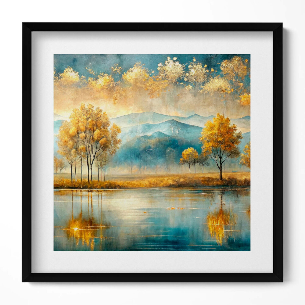 Obraz v rámu efektivní Abstraktní krajina zlatých stromů u jezera