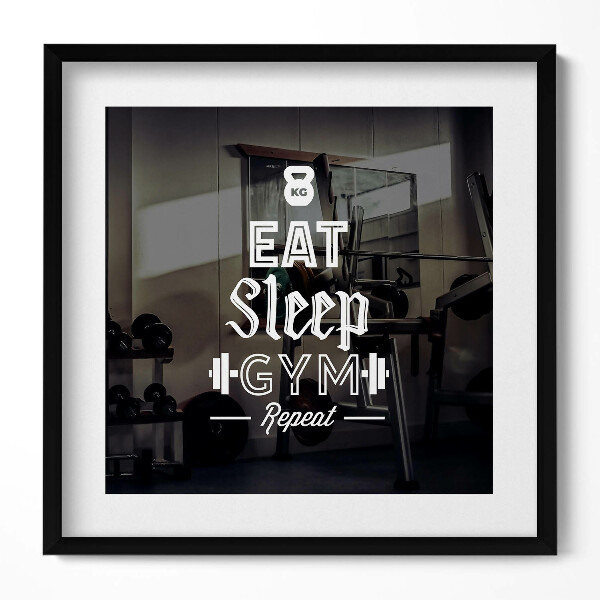 Obraz v rámu efektivní Motivační nápis "Eat Sleep gym repeat"