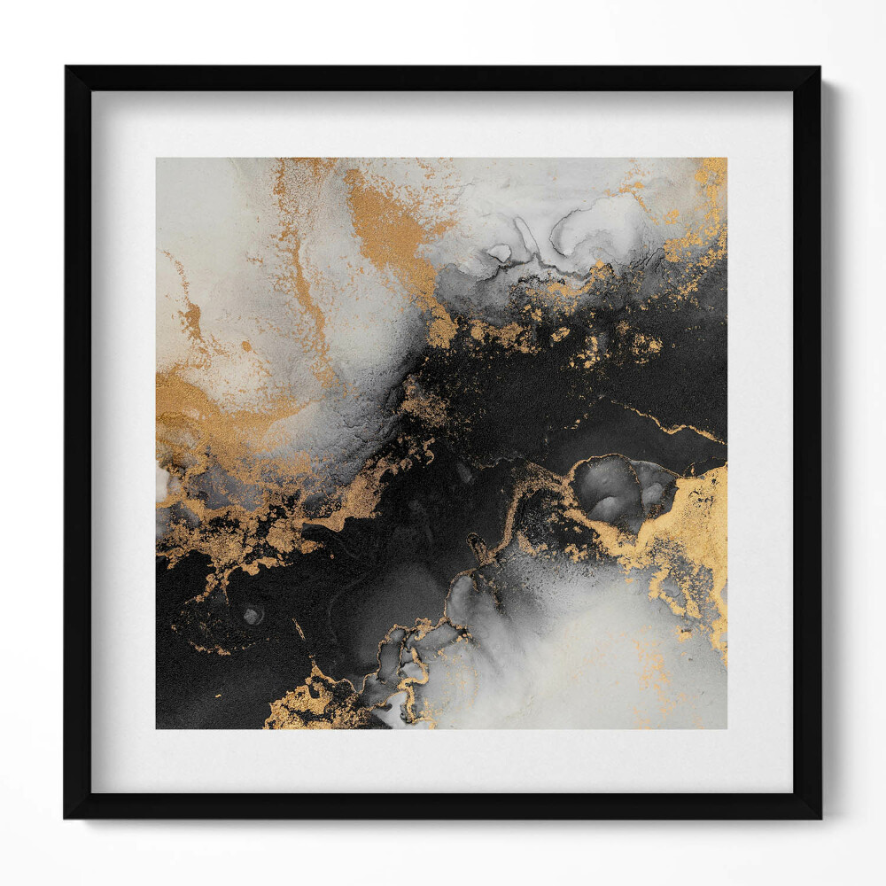 Obraz v rámu efektivní Černá a bílá abstrakce se zlatem