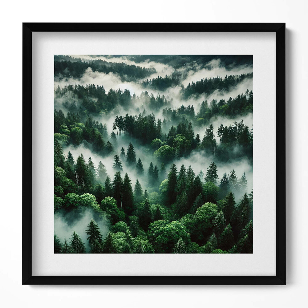 Obraz v rámu efektivní Krajina ranní mlhy v lese