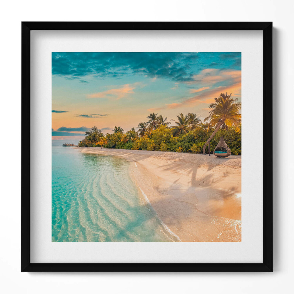 Obraz v rámu efektivní Letní pohled na palmovou pláž a moře