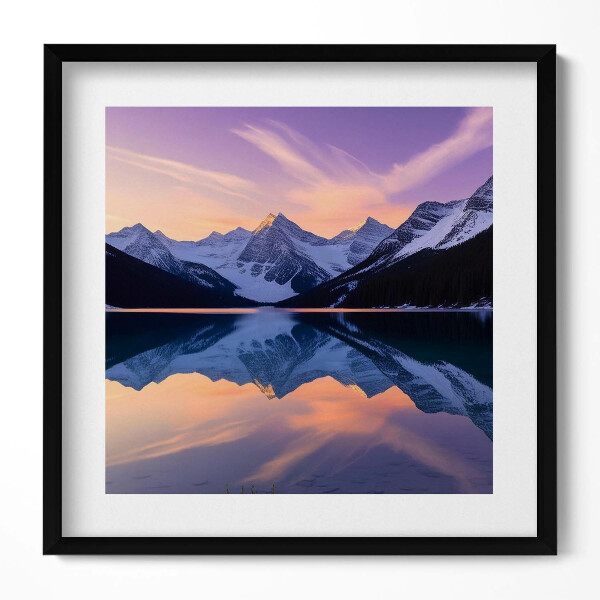 Obraz v rámu efektivní Krajina hor a jezera ve večerních hodinách