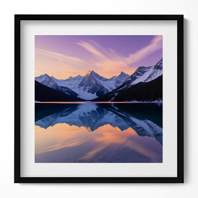 Obraz v rámu efektivní Krajina hor a jezera ve večerních hodinách