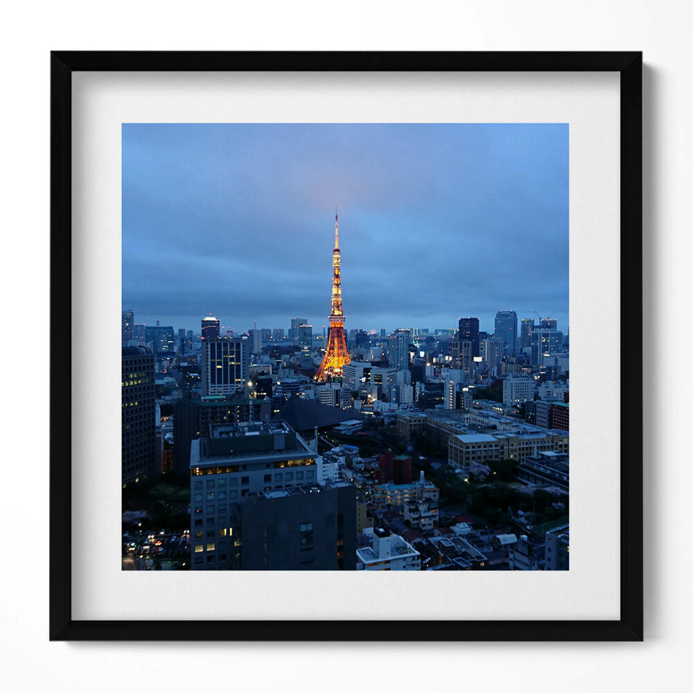 Obraz v rámu efektivní Panorama večerního města Tokia