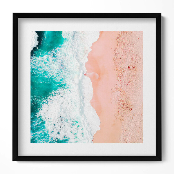 Obraz v rámu efektivní Mořské vlny na pláži z ptačí perspektivy