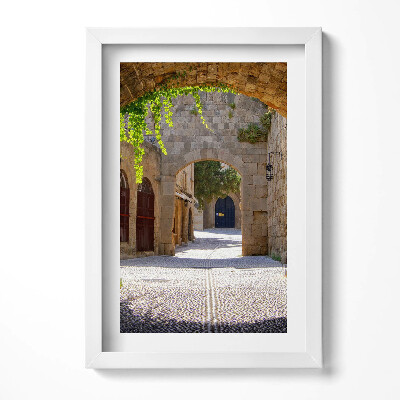 Obraz s rámem elegantní Středověká ulice Rhodos Řecko