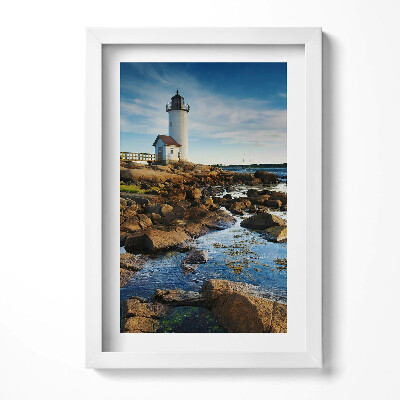 Obraz s rámem elegantní Maják, skály a nebeská krajina