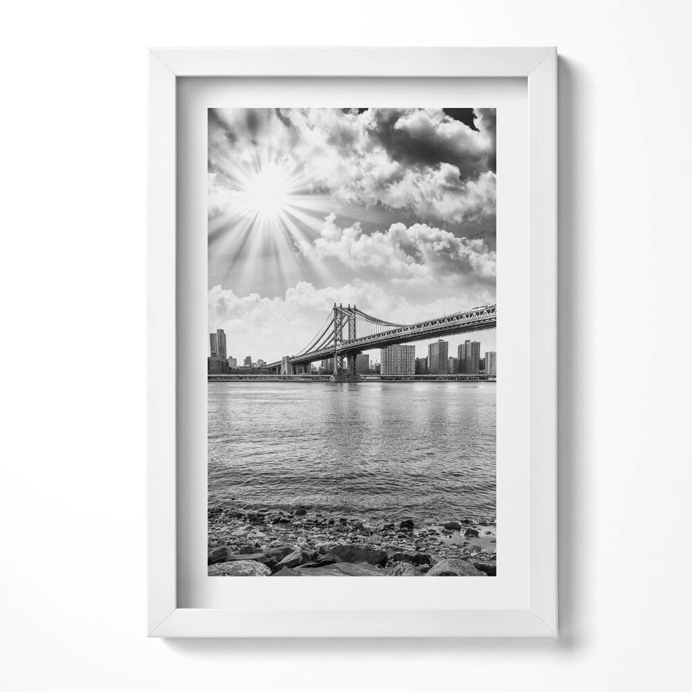 Obraz s rámem elegantní Černobílý Brooklynský most v New Yorku