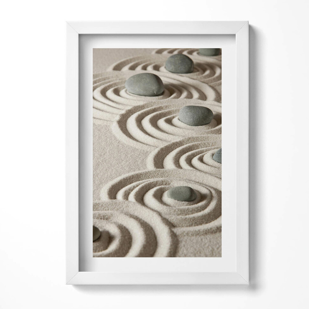 Obraz s rámem elegantní Zen - kameny na pískových kruzích