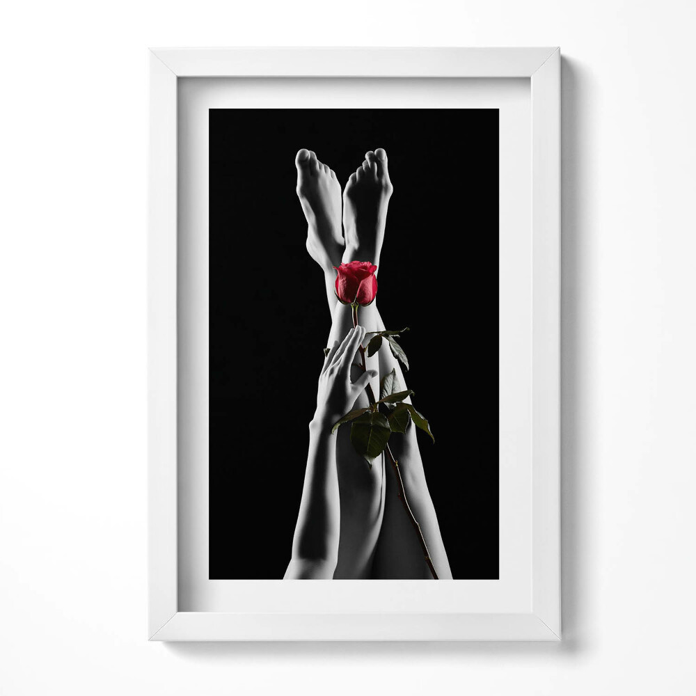 Obraz s rámem elegantní Ženské nohy a růže