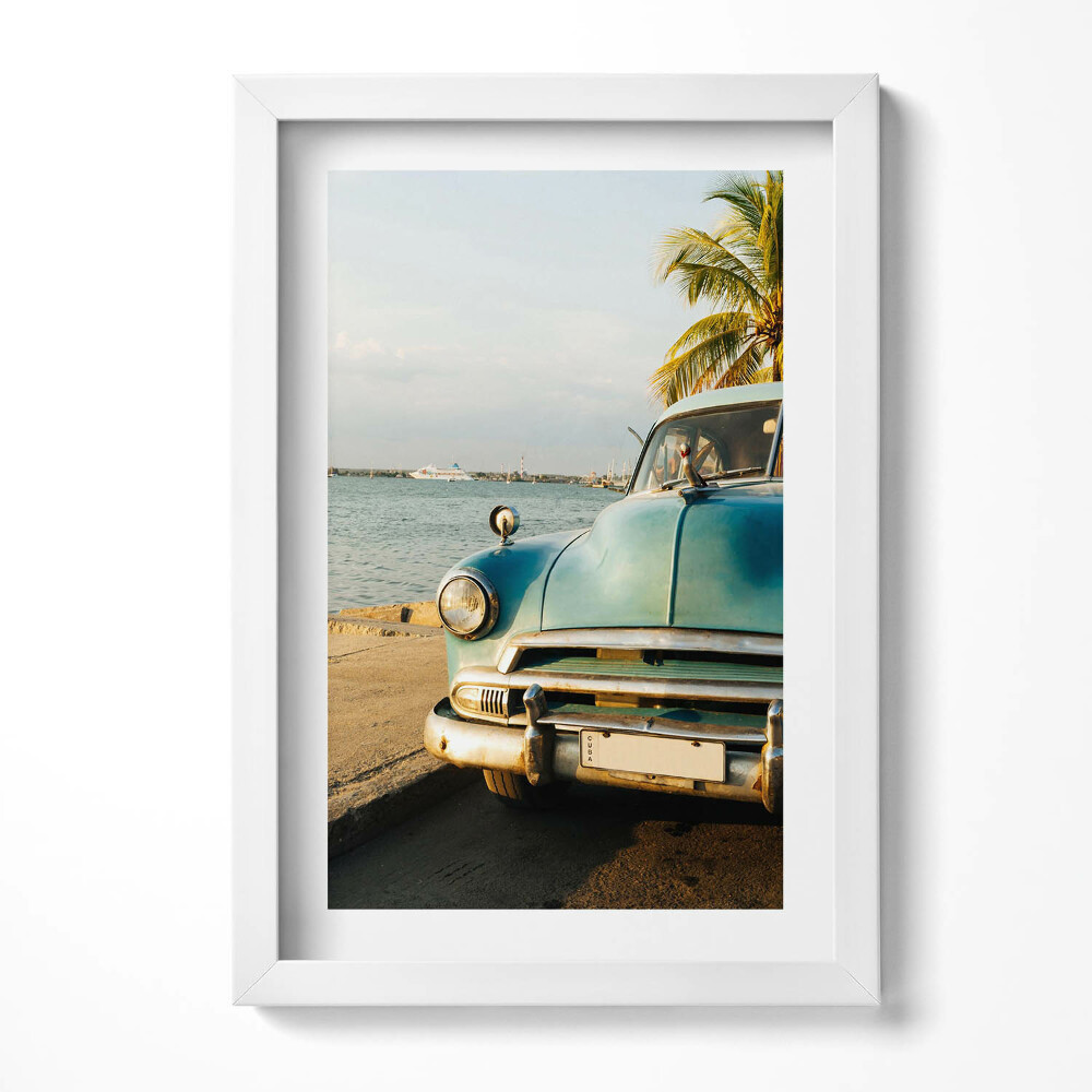 Obraz s rámem elegantní Modré auto u moře