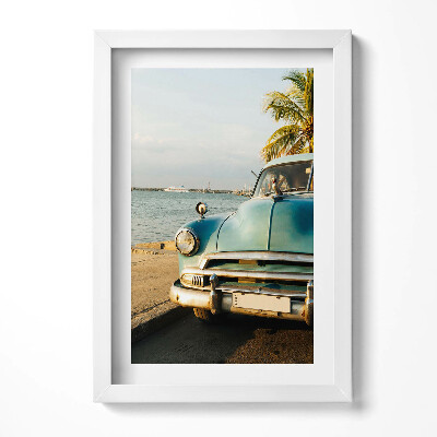 Obraz s rámem elegantní Modré auto u moře