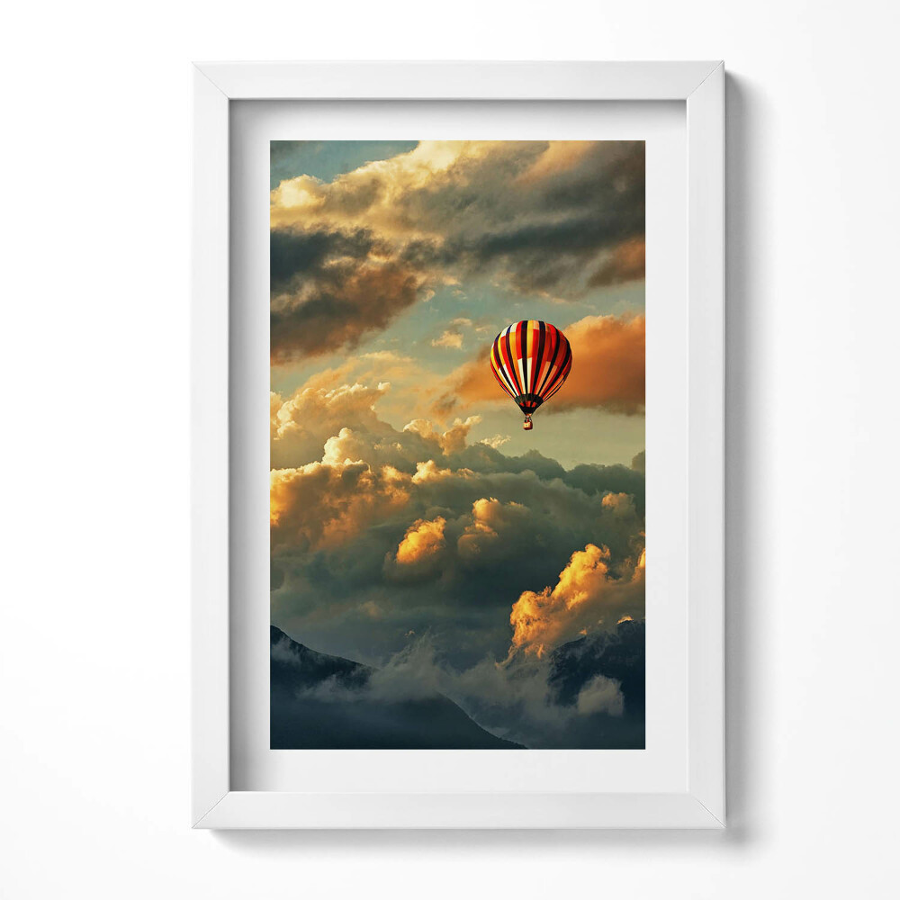 Obraz s rámem elegantní Let balónem mezi mraky