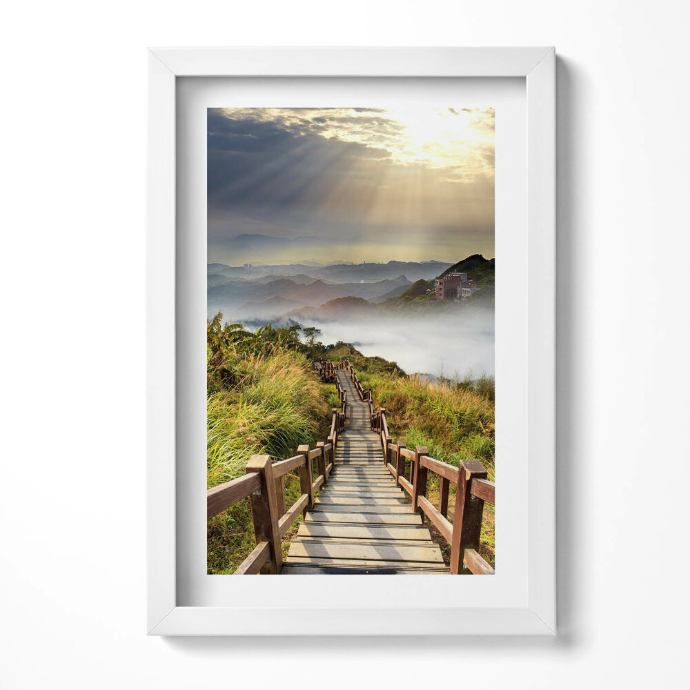 Obraz s rámem elegantní Pohled na schody v horách