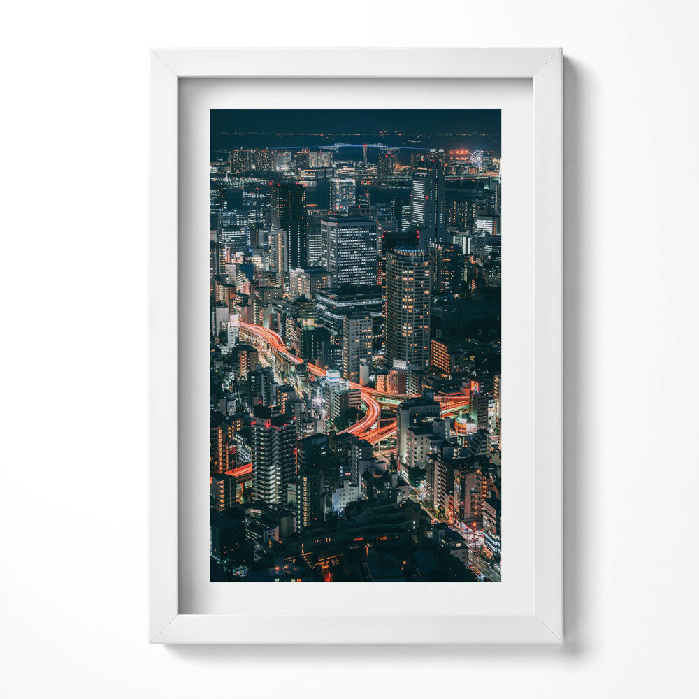 Obraz s rámem elegantní Město v noci z ptačí perspektivy