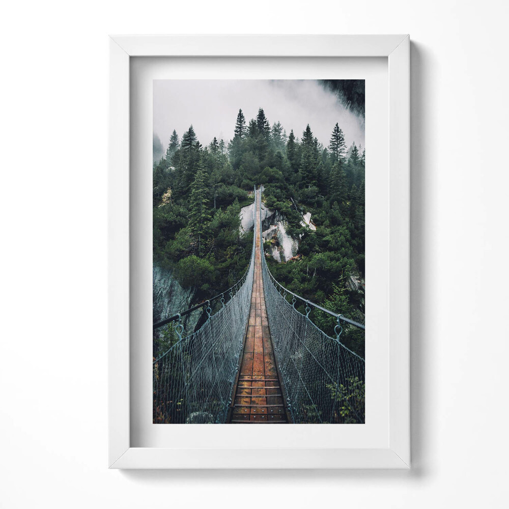 Obraz s rámem elegantní Visutý most přes les