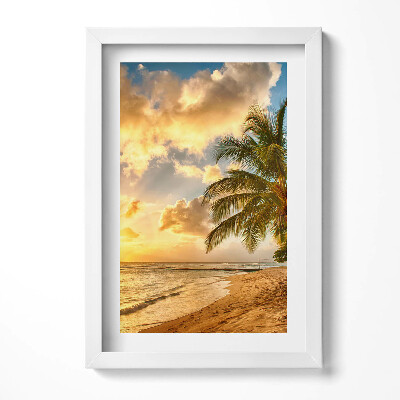 Obraz s rámem elegantní Palmy pláž a moře při západu slunce