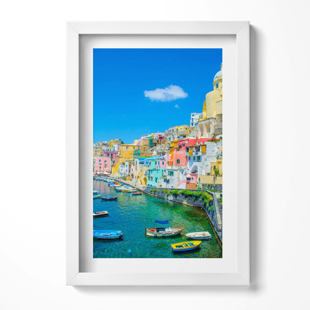 Obraz s rámem elegantní Přímořské město a lodě