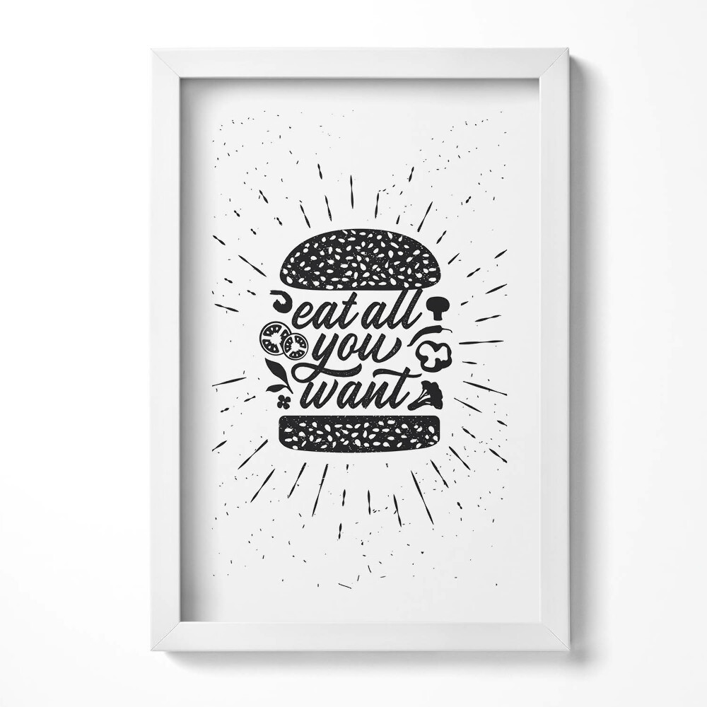 Obraz s rámem elegantní Jezte vše, co chcete - nápis do kuchyně