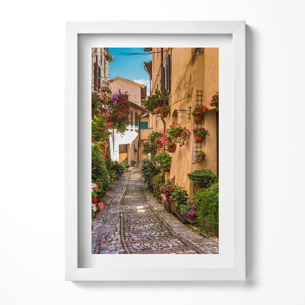 Obraz s rámem elegantní Květinová ulice ve městě Umbria