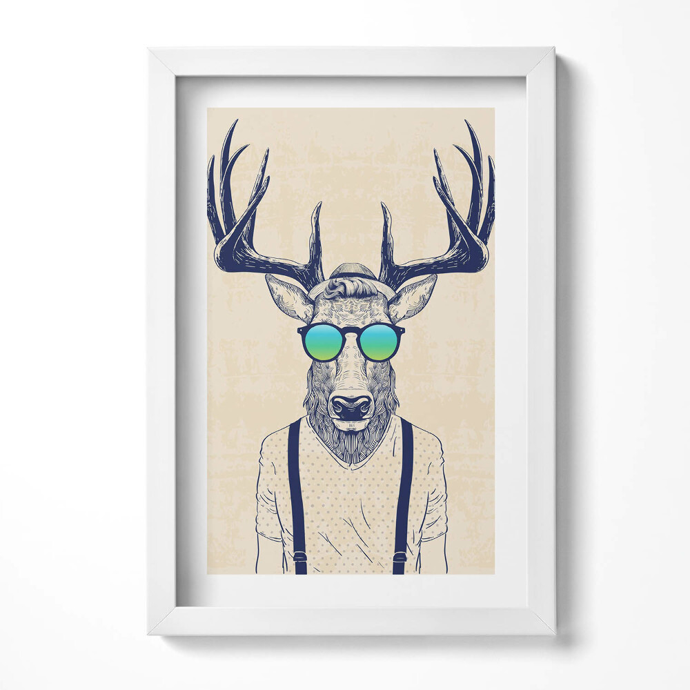 Obraz s rámem elegantní Abstraktní jelen s lidskými rysy