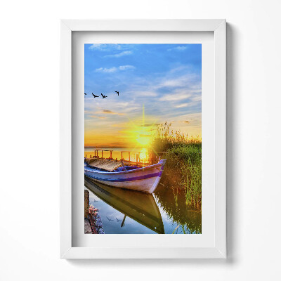 Obraz s rámem elegantní Pohled na jezero a západ slunce