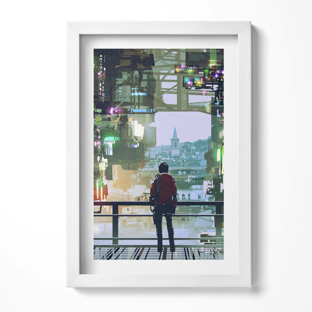 Obraz s rámem elegantní Kyberpunkové město