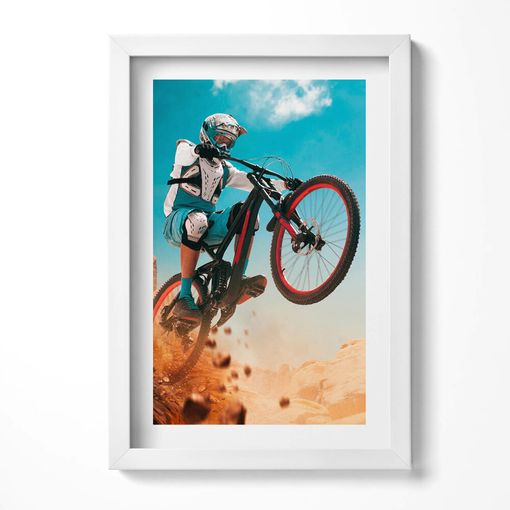 Obraz s rámem elegantní Jízda na motorce v poušti